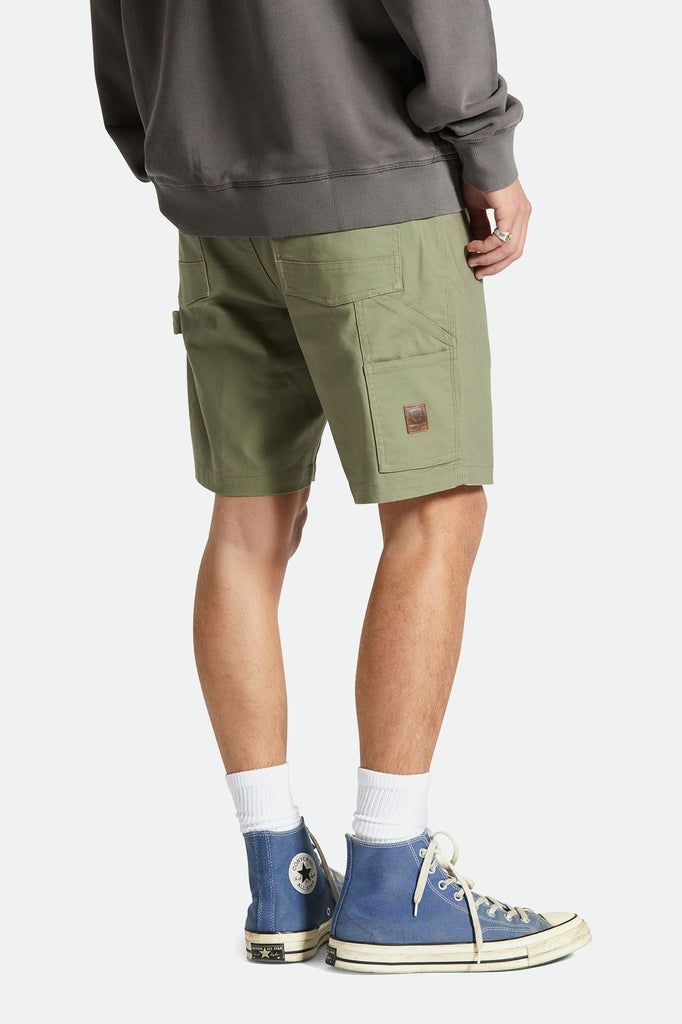 Men's Fit, Side View | Builders Carpenter Stretch Short - Olive Surplus