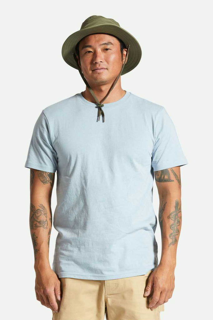 Men's Fit, Front View | Premium Cotton S/S Tailored T-Shirt - Dusty Blue
