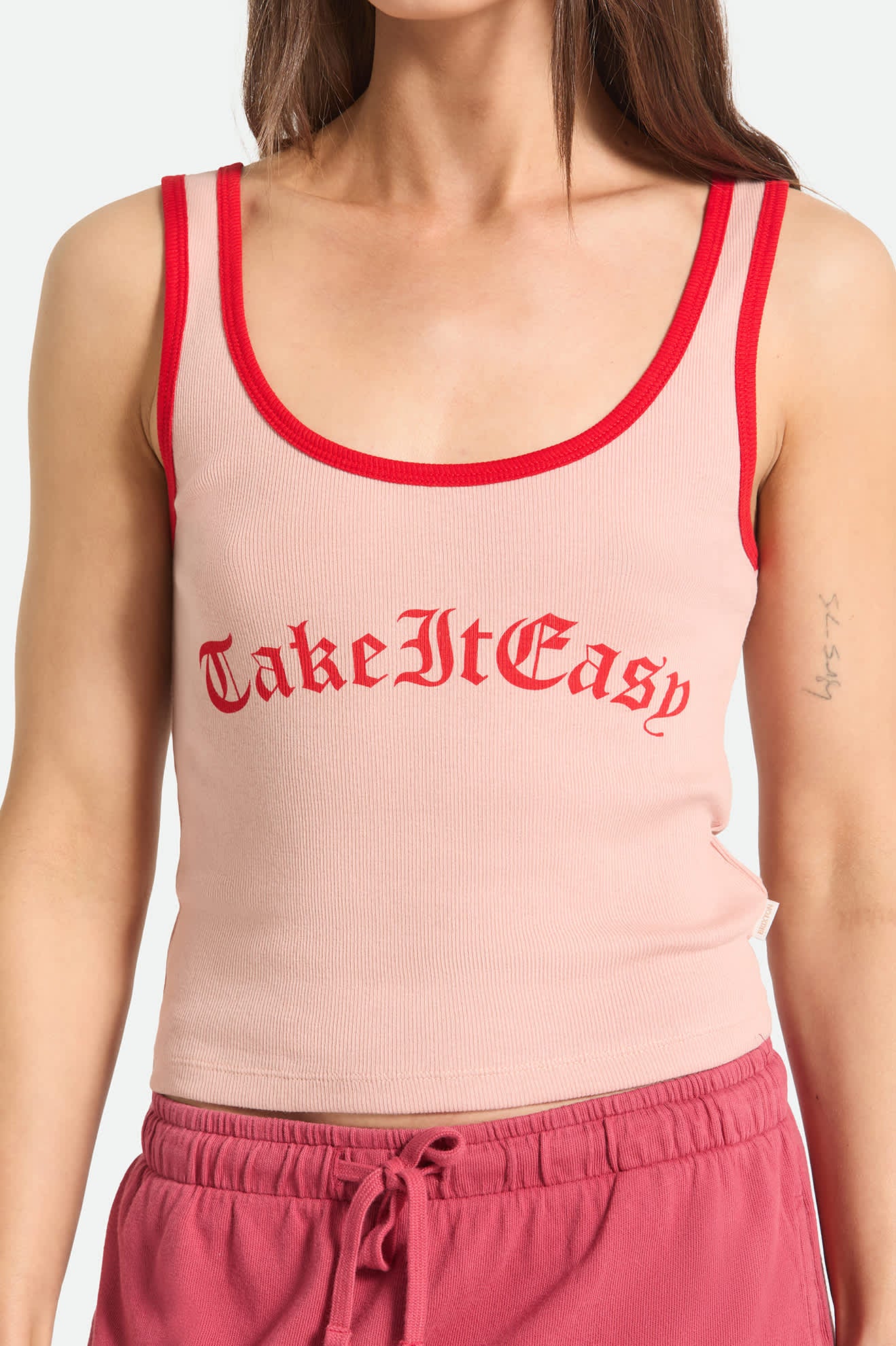 Women's Take It Easy Ringer A-Tank in the color Silver Pink - Additional Fit image