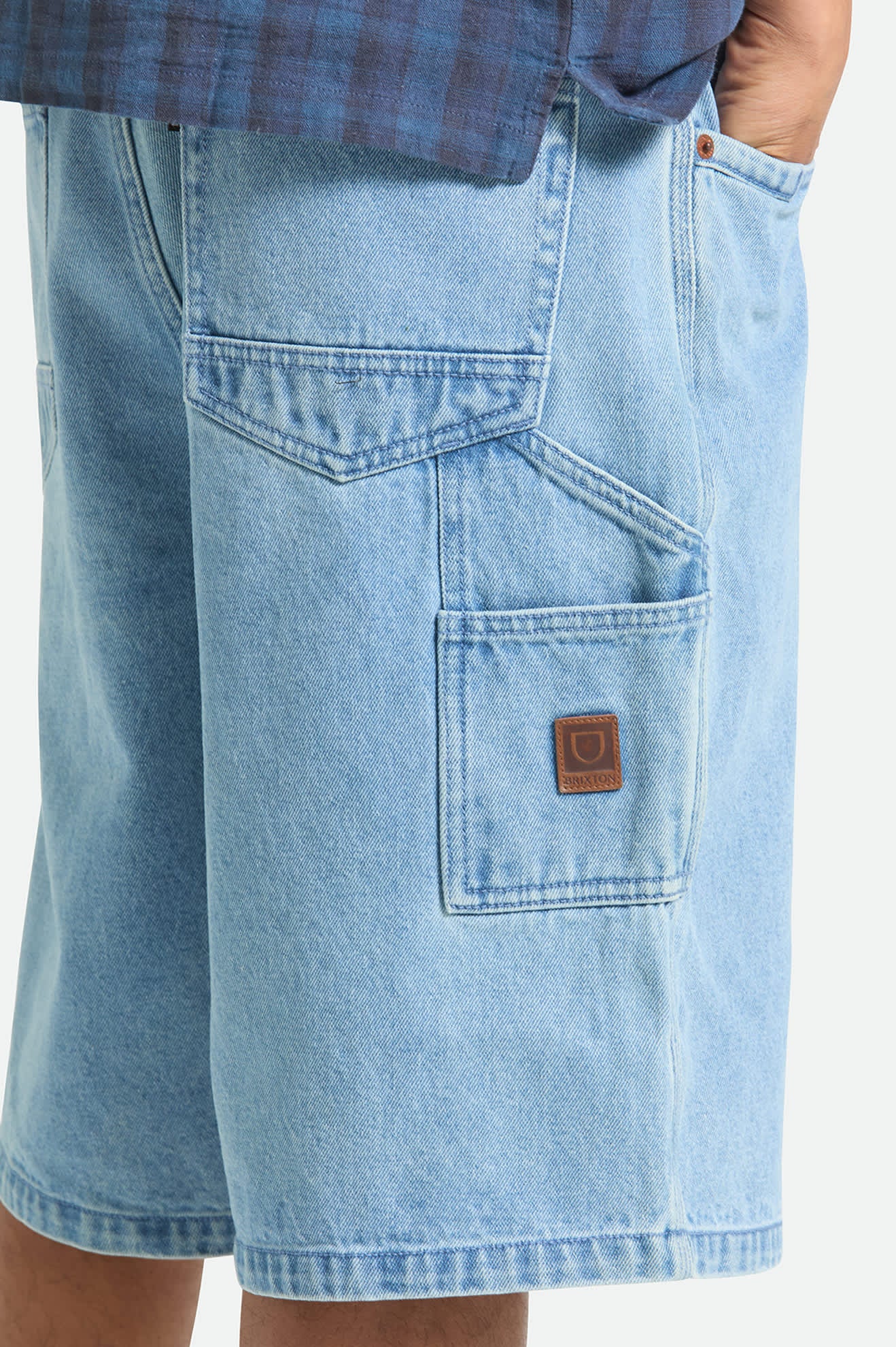 Men's Builders Carpenter Baggy Short in the color Washed Blue Denim - Additional Fit image