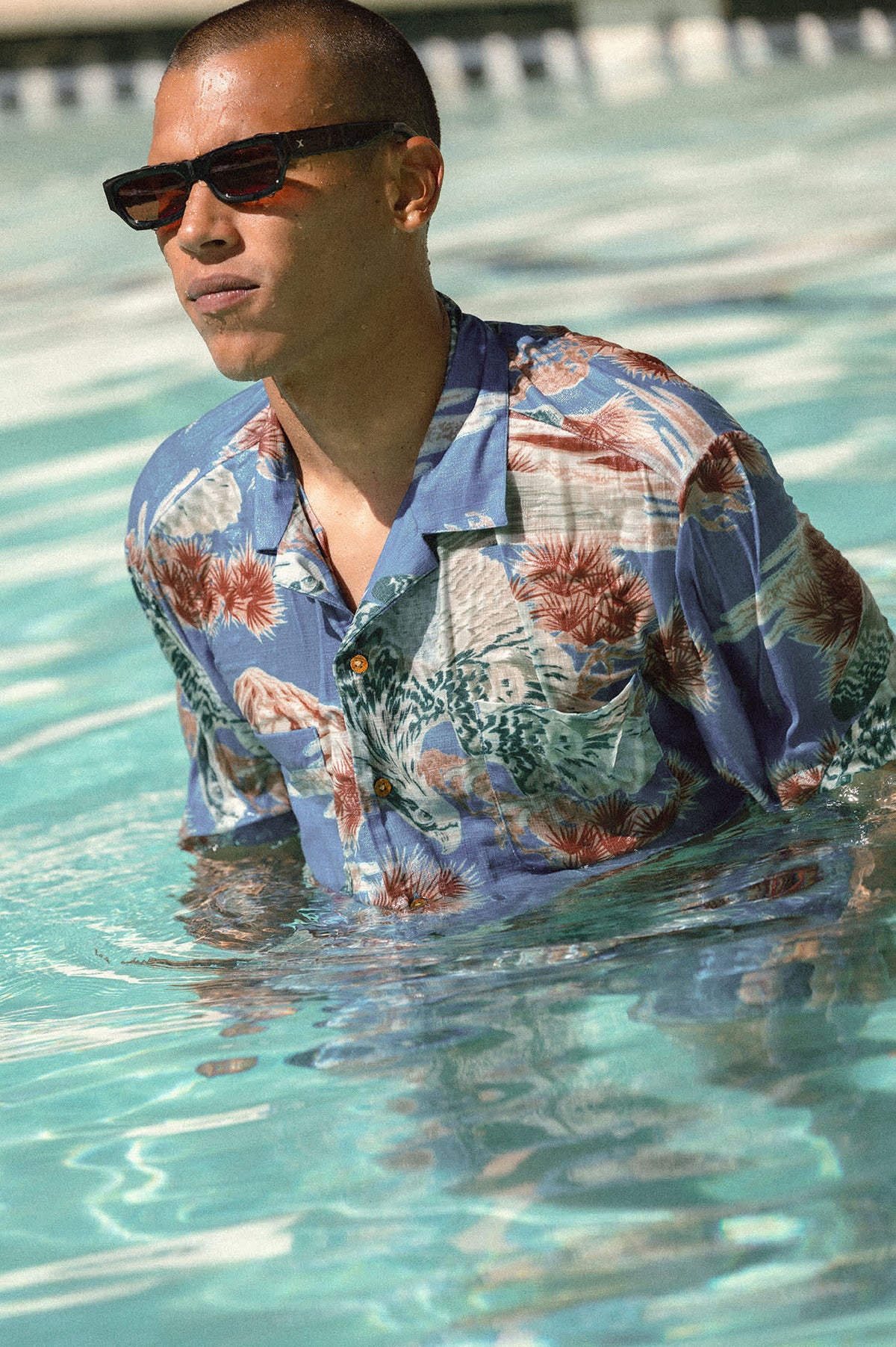 Men's Rainier X Brixton Short Sleeve Shirt in the color Blue Sky - Men's Lifestyle 3.0