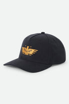 Unisex Ewing Snapback in the color Black - Front Product Laydown Image