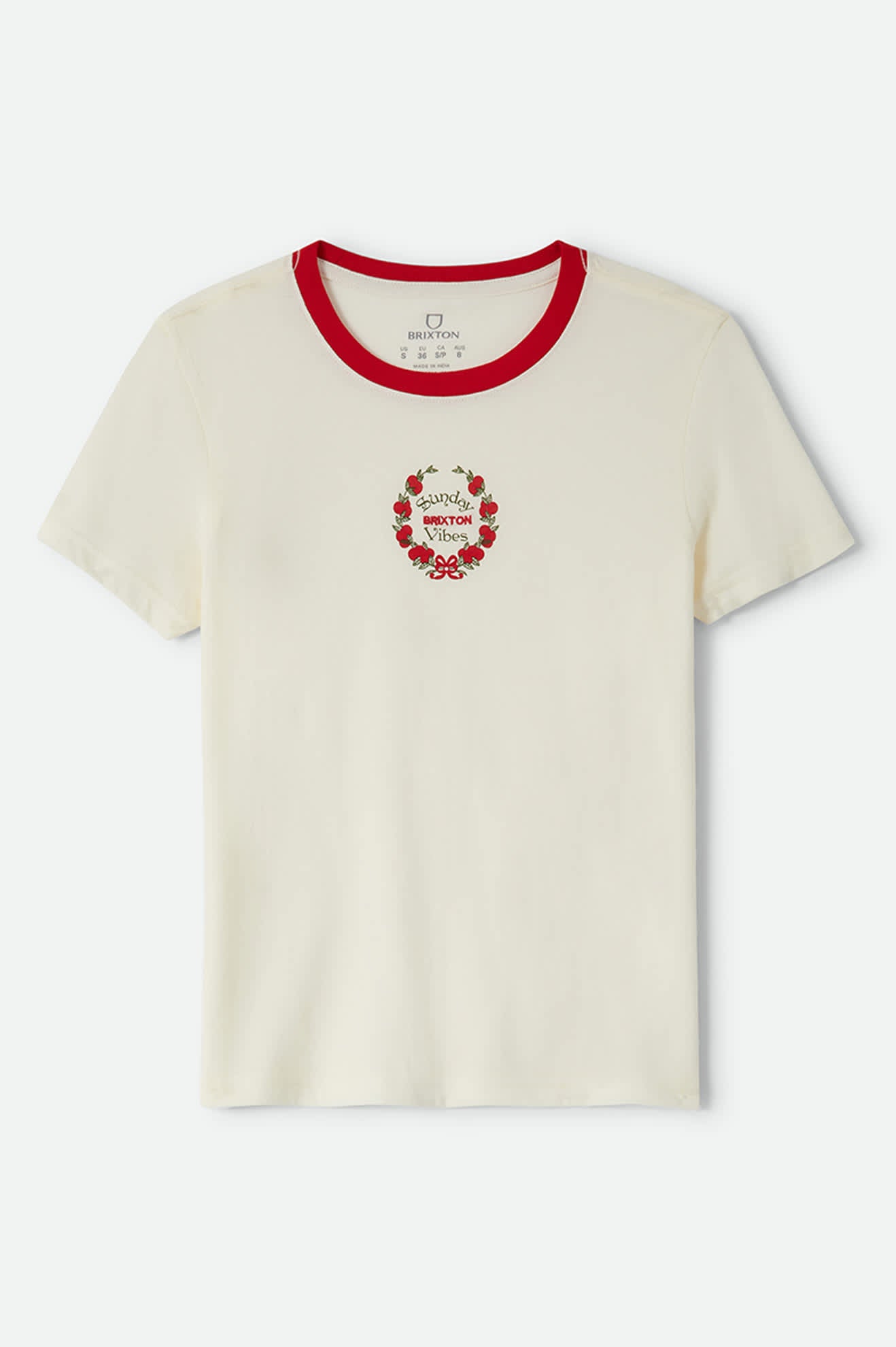Women's Sunday Vibes Slim Crew T-Shirt in the color Off White - Front Product Laydown Image