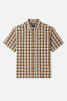 Men's Cru Linen Blend Plaid Short Sleeve Shirt in the color Black/Tobacco Plaid - Front Product Laydown Image