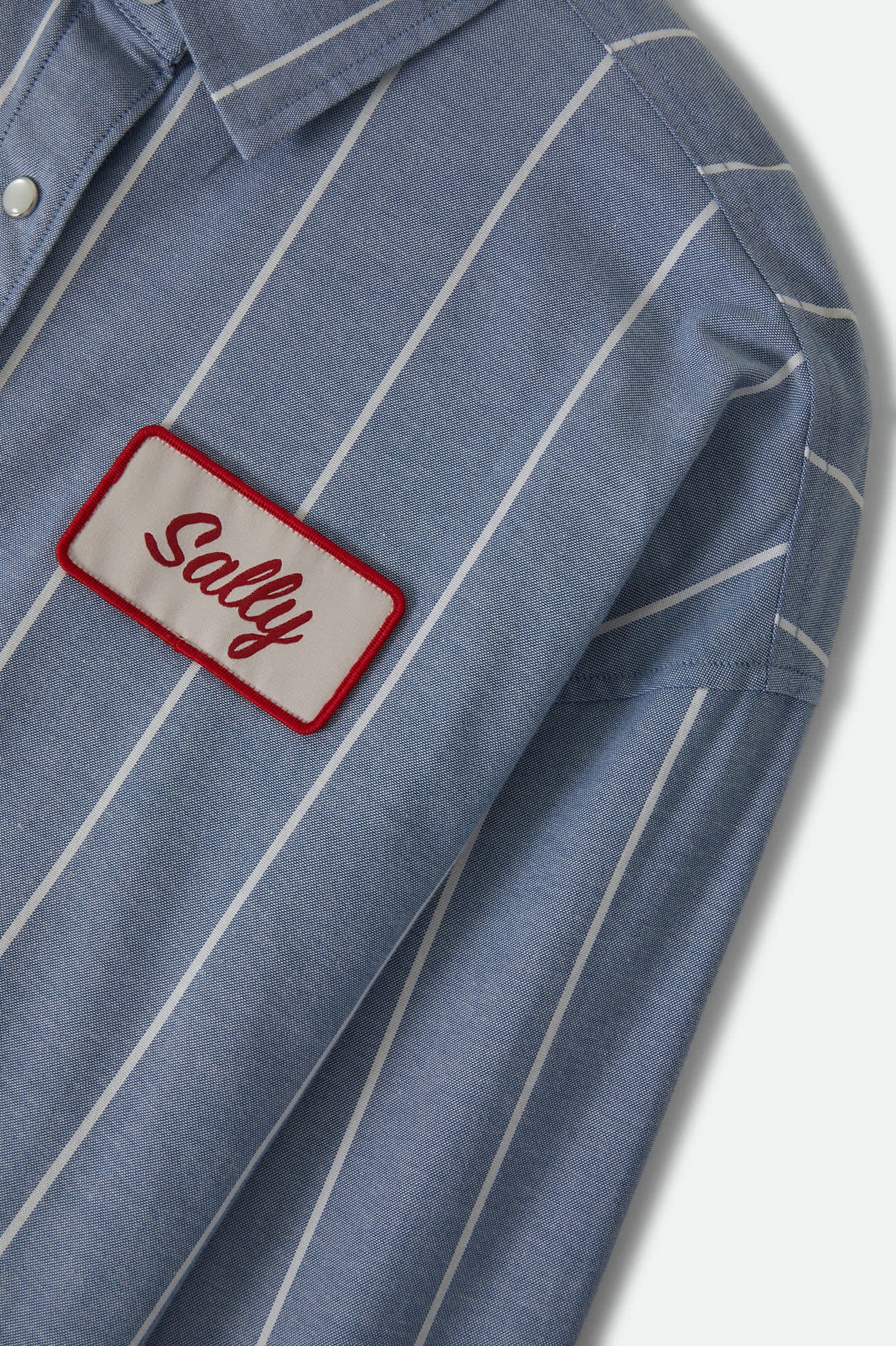 Women's Ford Mustang Sally Shirt in the color Blue Chambray/Stripe - Additional Laydown image