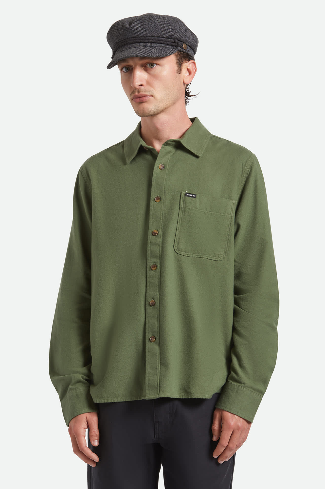 Unisex Fiddler Fisherman Cap in the color Grey Shadow Plaid - Men's Front View