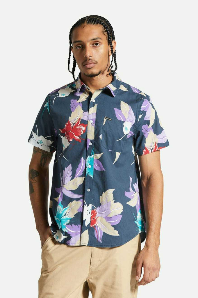 Men's Fit, Front View | Charter Print S/S Shirt - Washed Navy Passion
