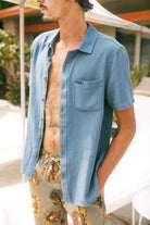 Men's Charter Organic Cotton Linen Blend S/S Shirt in the color Azure Blue - Men's Lifestyle image