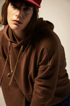 Women's Cross Loop French Terry Hoodie in the color Pinecone Brown - Additional Fit image