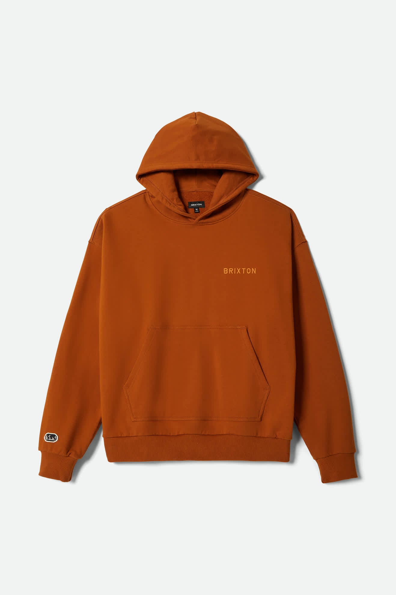 Men's Embroidered Heavyweight Hood in the color Rustic Caramel - Front Product Laydown Image