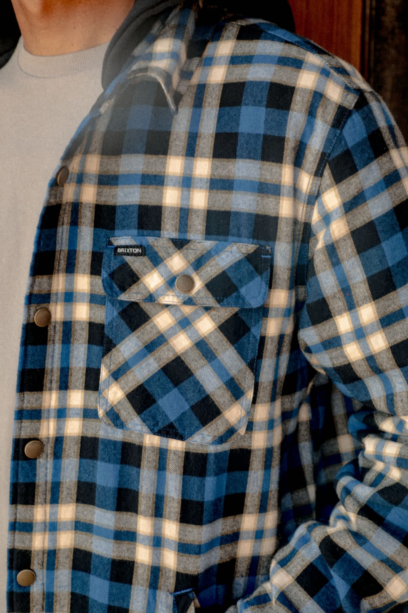 Men's Bowery Quilited Hooded Flannel in the color Navy/Cream - Men's Lifestyle 3.0
