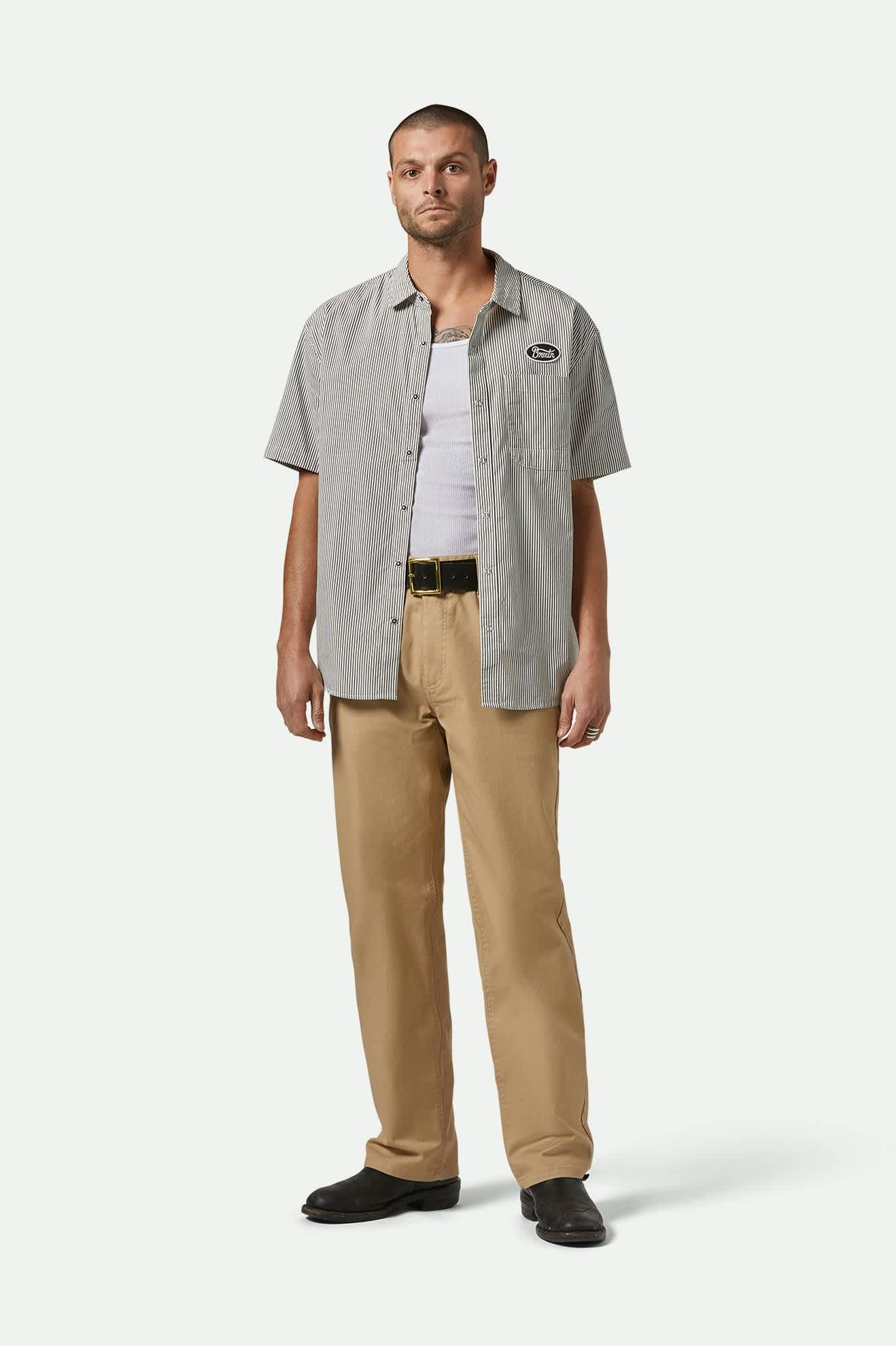 Men's Builders Auto S/S Shirt in the color Black/Off White Stripe - Additional Fit image