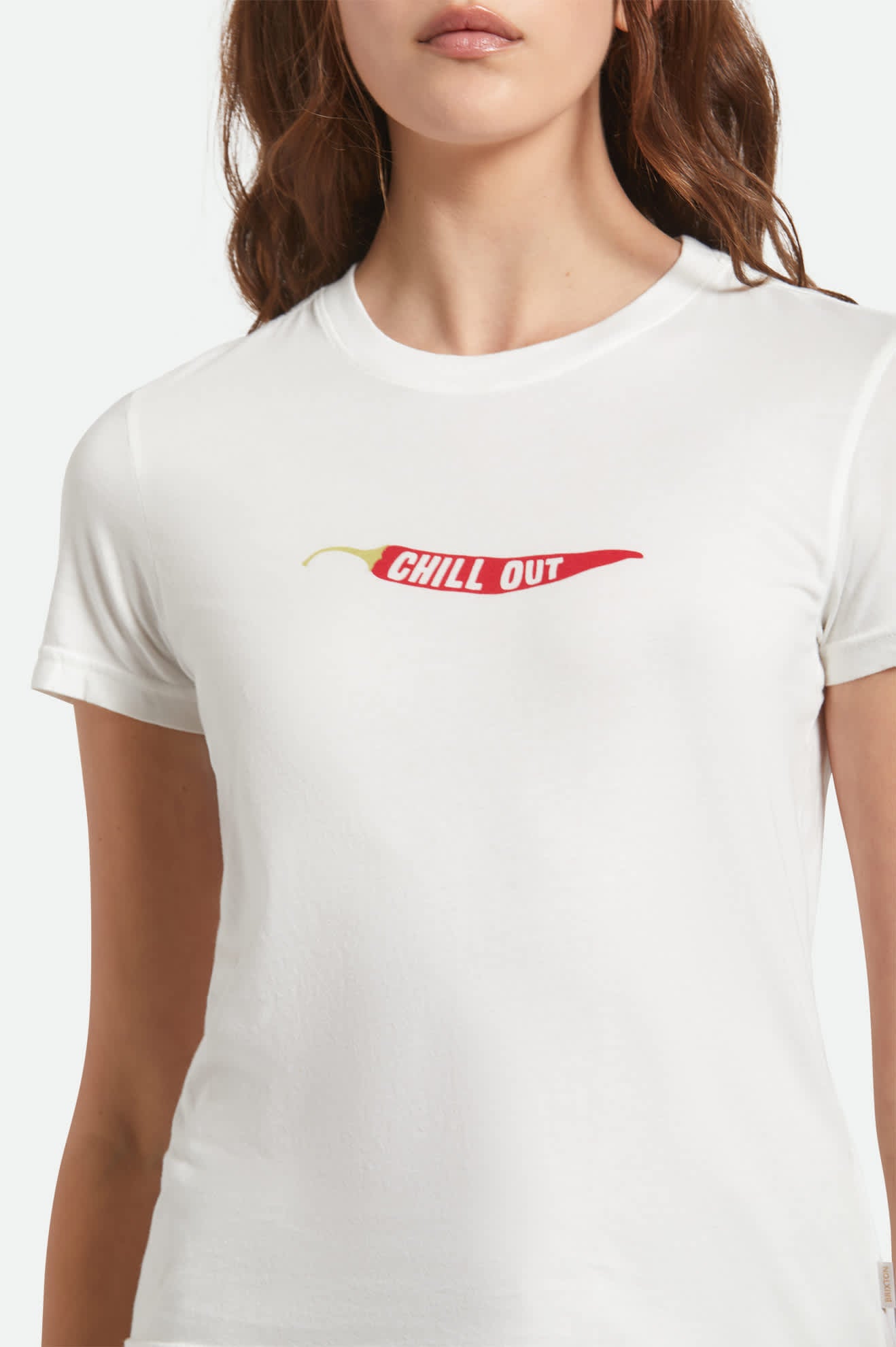 Women's Chill Out Fitted Crew T-Shirt in the color Off White - Additional Fit image