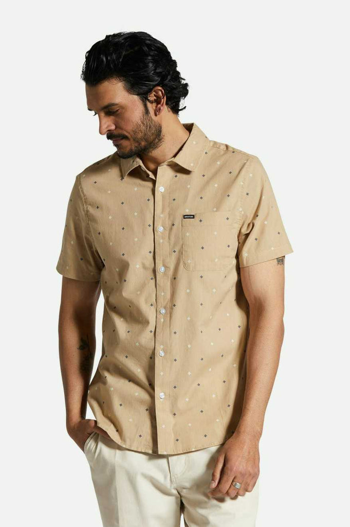 Men's Fit, Front View | Charter Print S/S Woven Shirt - Sand Pyramid