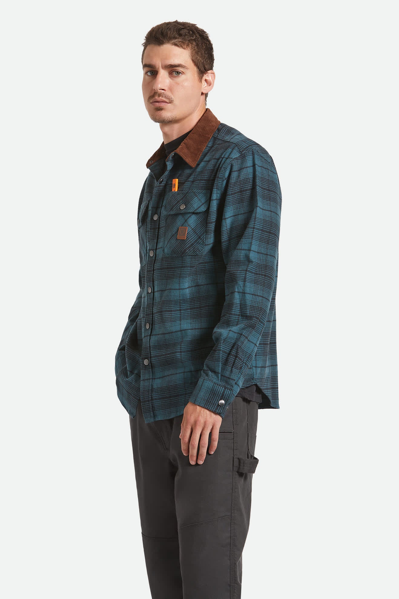 Men's Builders Bowery Performance Flannel in the color Night Sage/Black - Men's Side View