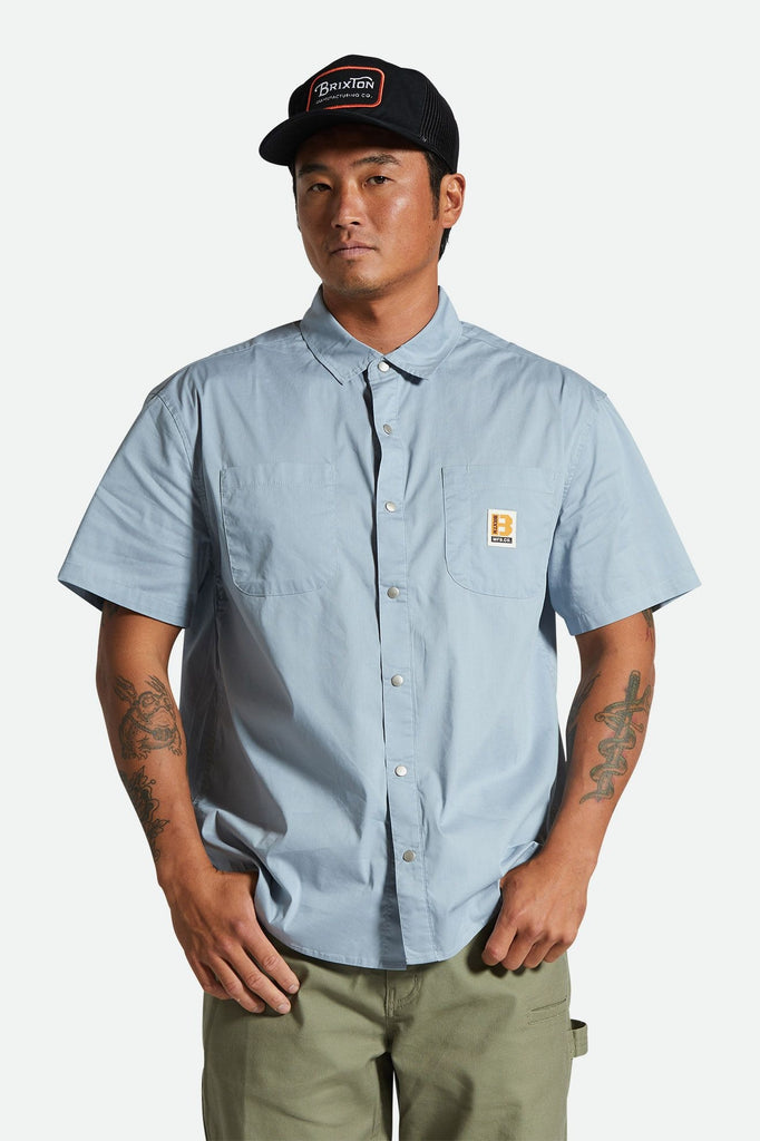 Men's Fit, Front View | Builders Mechanic S/S Shirt - Dusty Blue