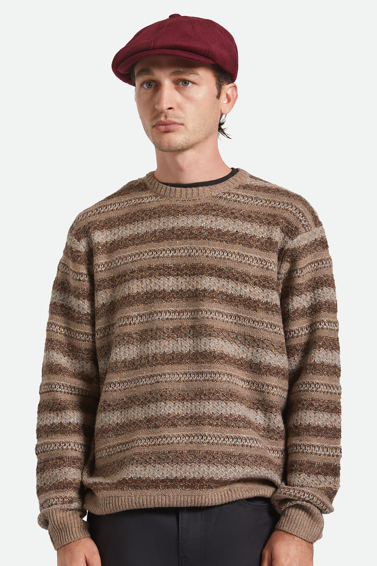 Unisex Brood Newsboy Cap in the color Port - Men's Front View