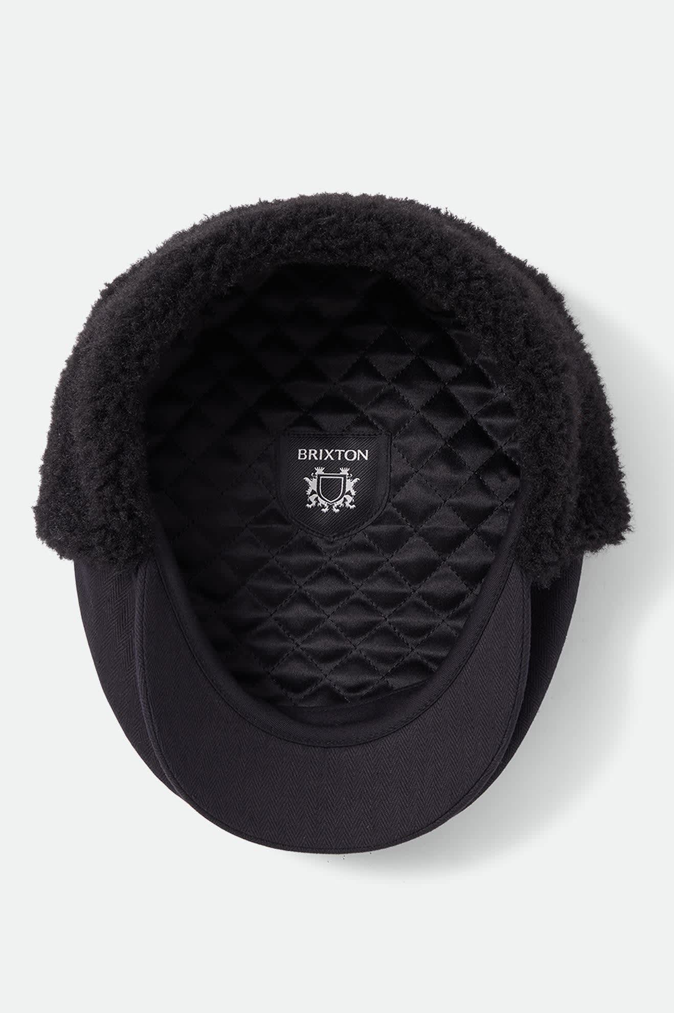 Unisex Barrel Earflap Snap Cap in the color Black/Black - Additional Laydown image