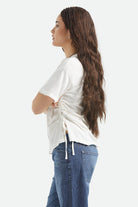 Women's Carefree Organic Garment Dye Cinch T-Shirt in the color Off White - Women's Side View