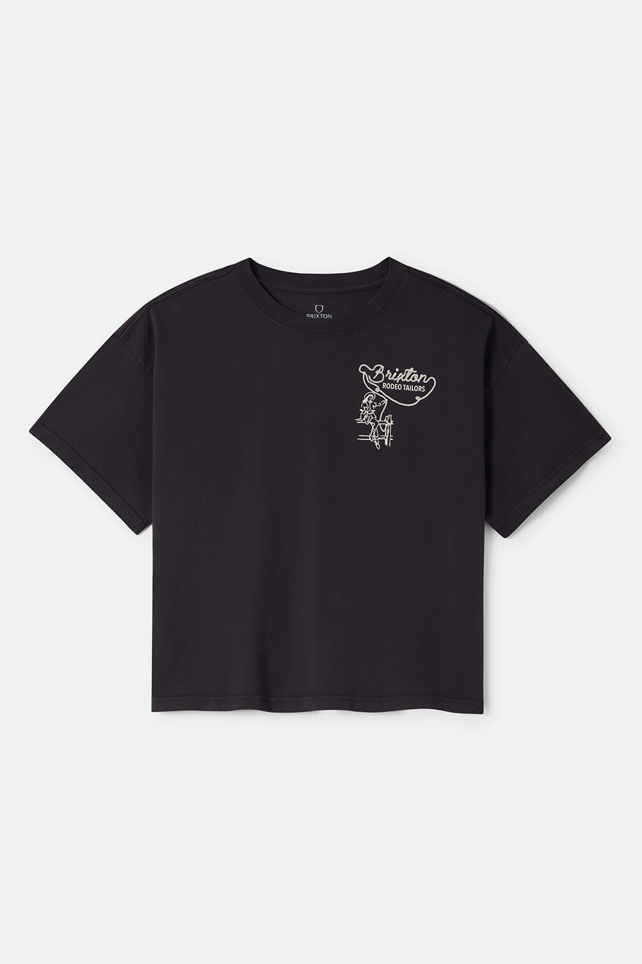 Women's Rodeo Trailors Boxy Crop T-Shirt in the color Black - Front Product Laydown Image