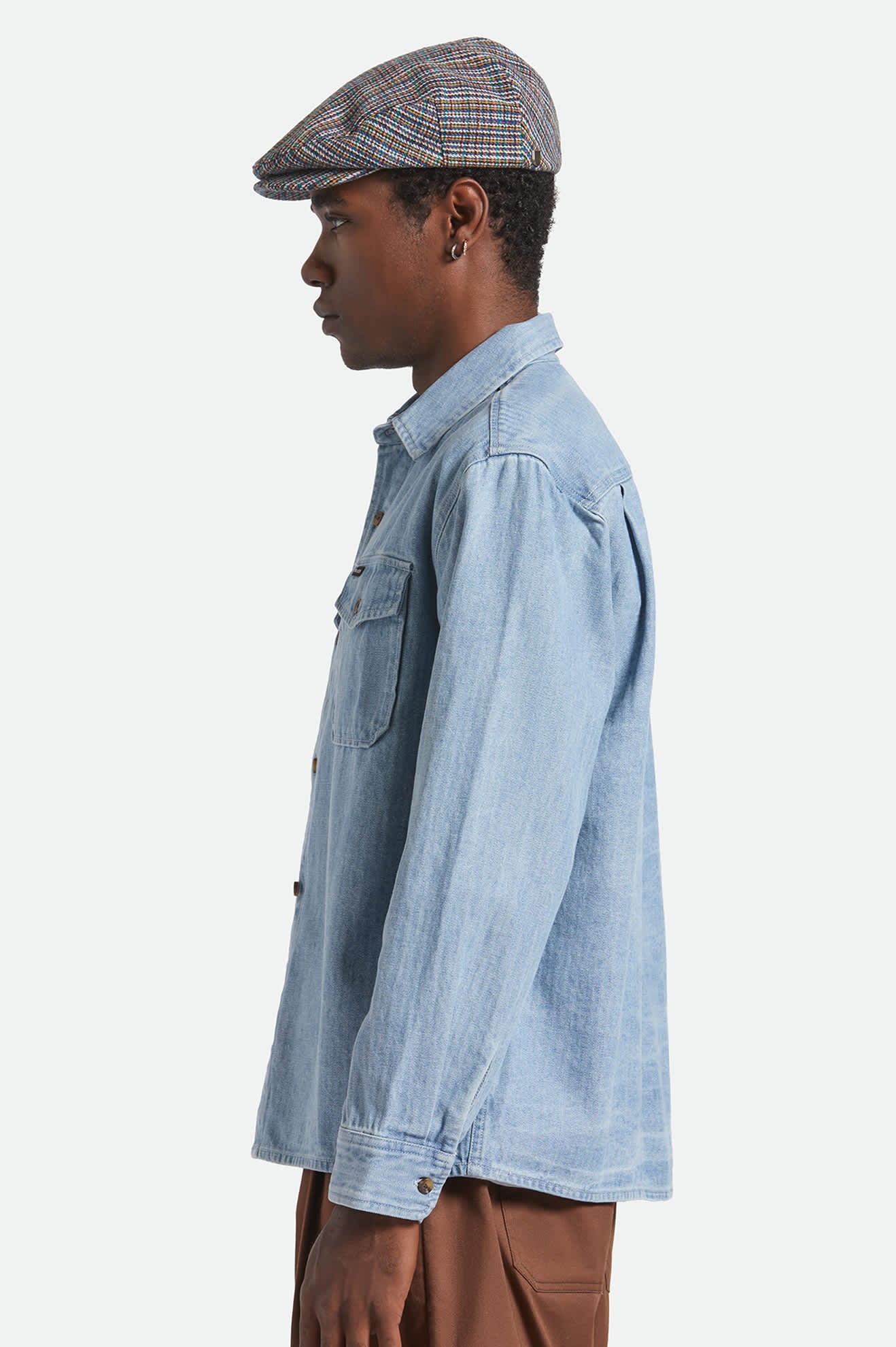 Unisex Hooligan Flat Cap in the color Multi Plaid - Men's Side View