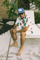 Men's CRU Print Relaxed S/S Shirt in the color Off White/Aquatic Green Floral - Men's Lifestyle image