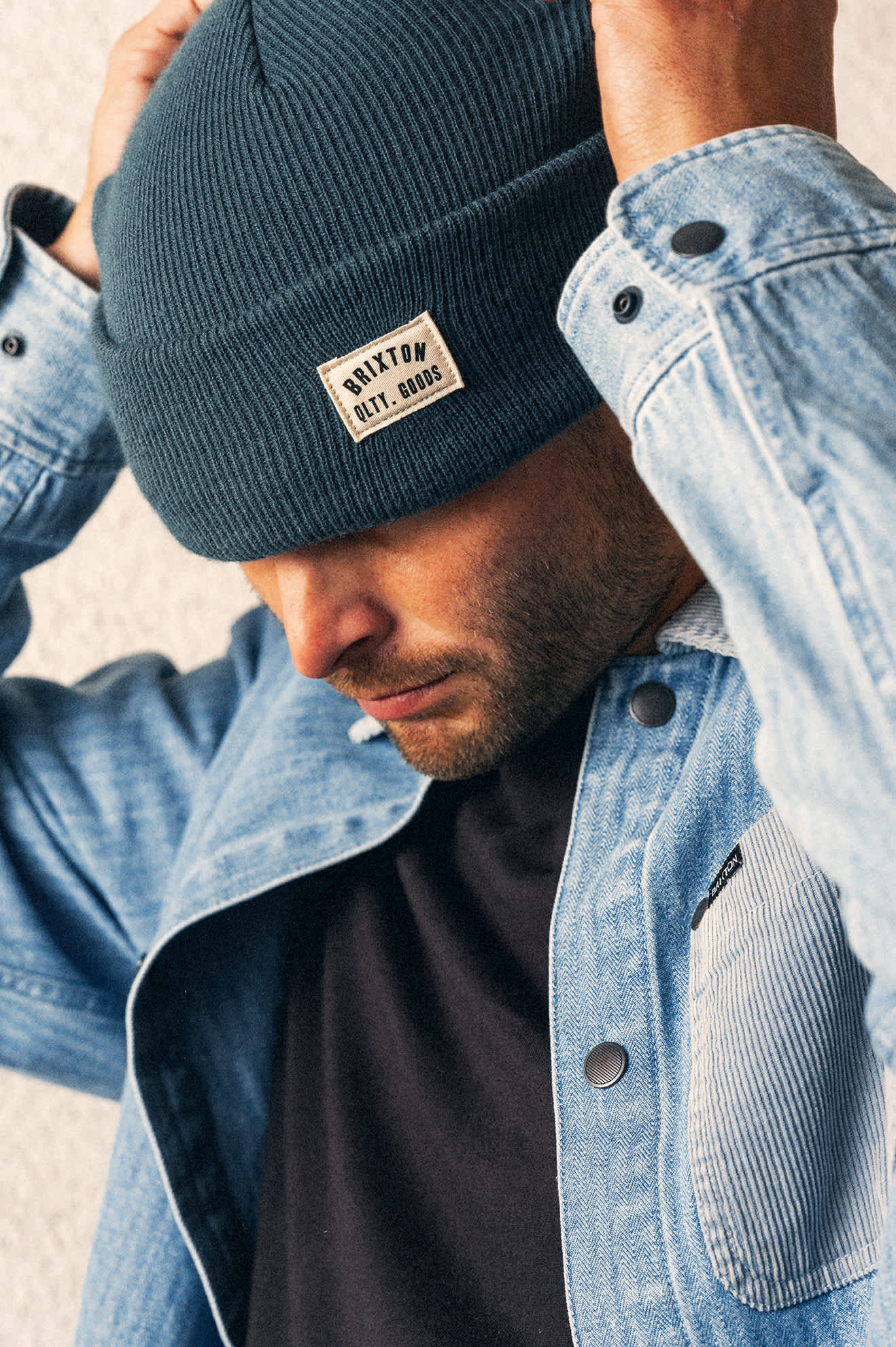 Men's Herringbone Lightweight Chore Coat in the color Light Wash Denim Herringbone - Men's Lifestyle image