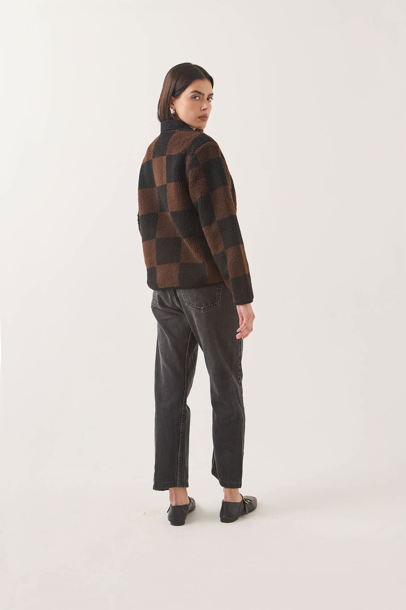 Women's Delilah Quilted Jacket in the color Black/Brown - Women's Back View