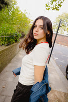 Women's Brixton Banner Slim Crew T-Shirt in the color Off White - Women's Lifestyle 2.0