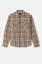 Men's Bowery Flannel in the color Khaki/Blue - Front Product Laydown Image