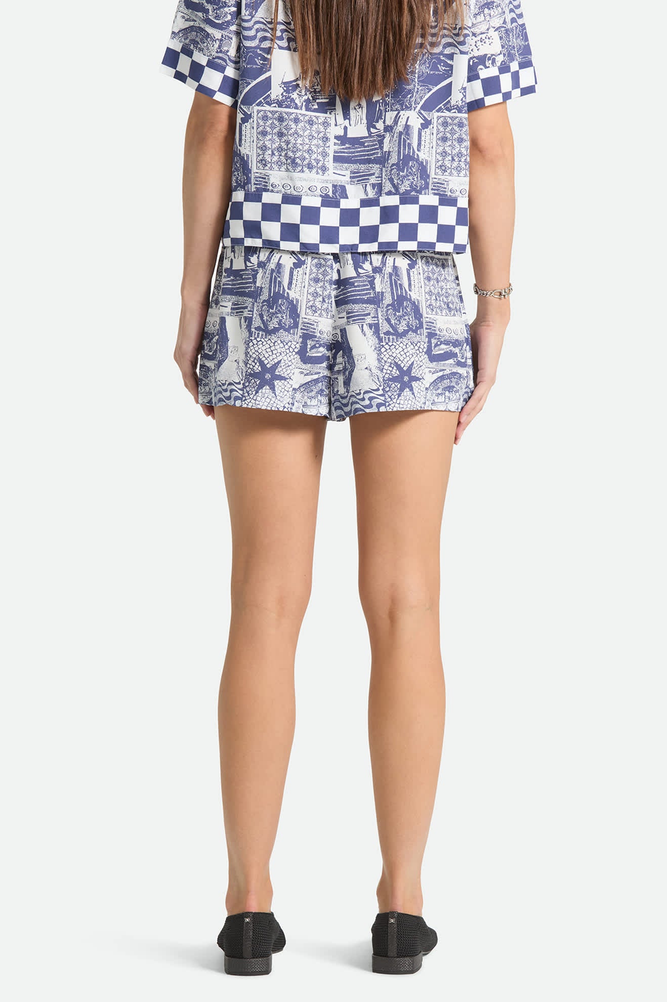 Women's Post Playa E-Waist Short in the color Navy/White Collage - Women's Back View
