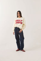 Women's Ford Built Tough Crew Fleece in the color Wimbledon White - Women's Front Fit Image
