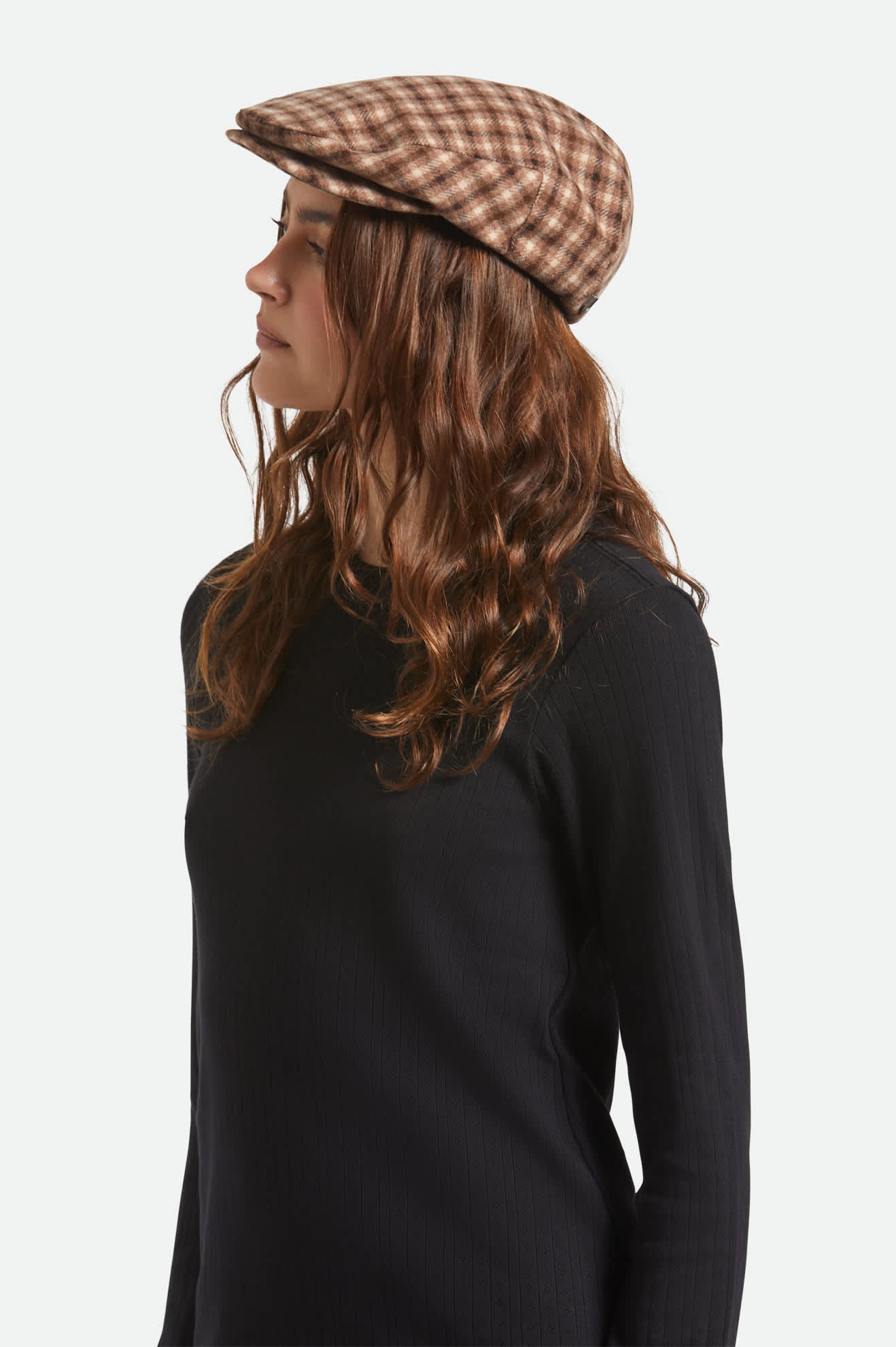 Unisex Hooligan Flat Cap in the color Sand/Brown - Women's Side View