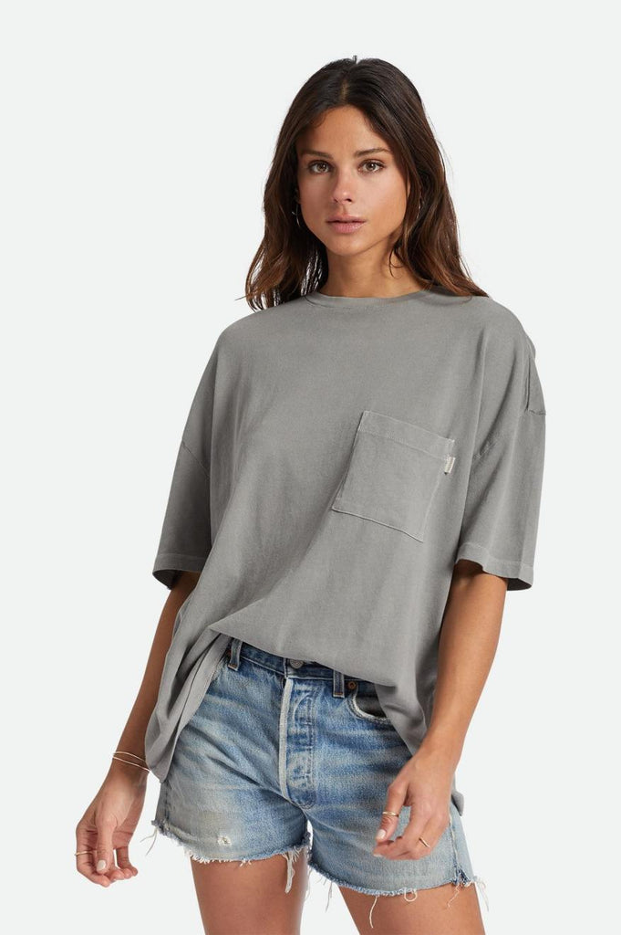 Brixton Carefree Oversized Boyfriend Pocket Tee - Washed Black