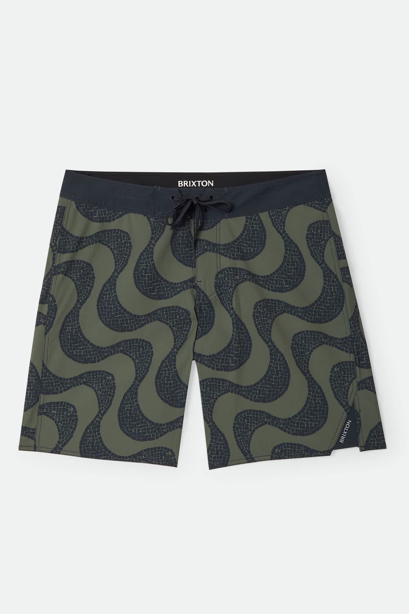 Men's Blitz Boardshort 19" in the color Dark Olive/Black - Front Product Laydown Image