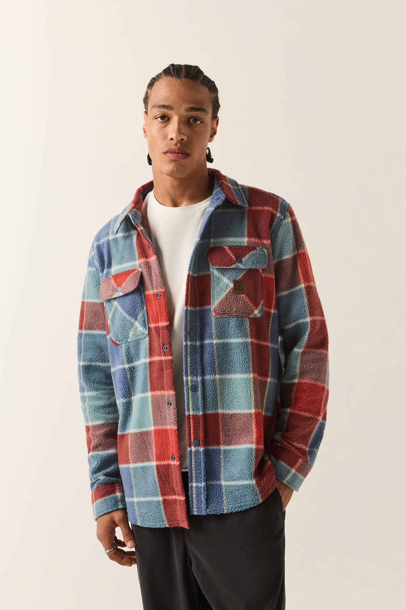 Men's Bowery Arctic Stretch Fleece in the color Blue/Red Plaid - Men's Front View