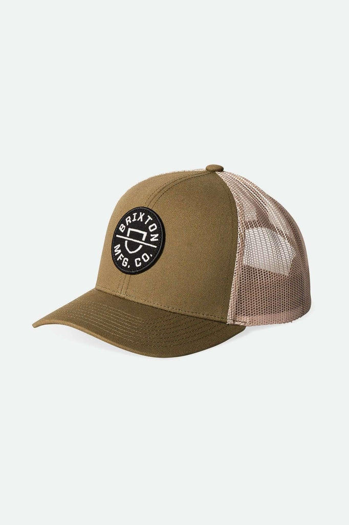 Brixton Unisex Crest Netplus Trucker Hat - Vetiver/Khaki | Main