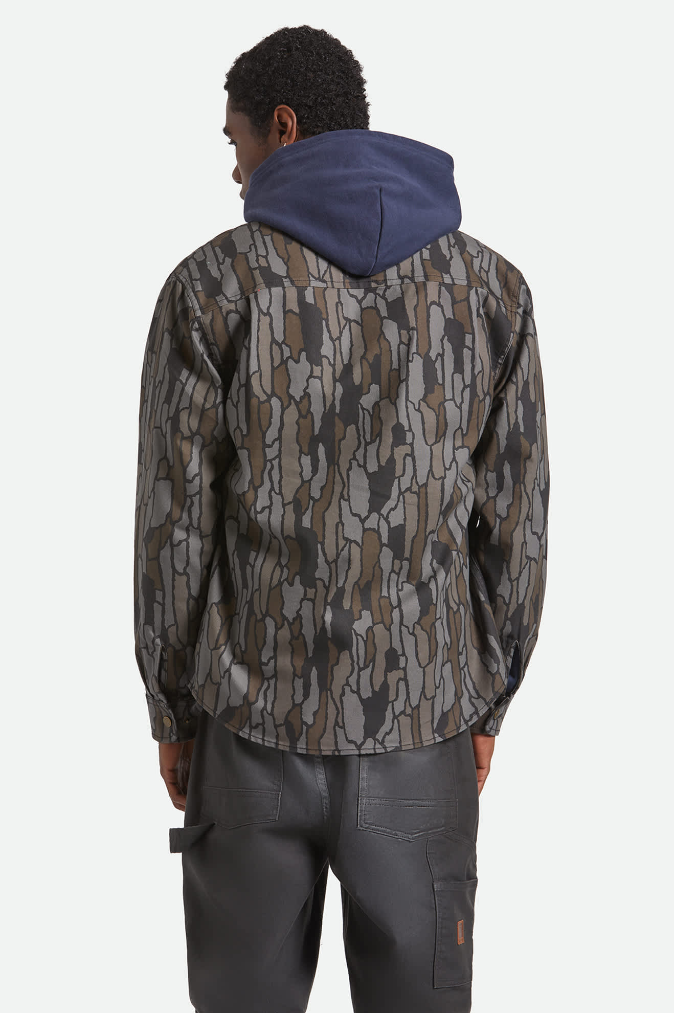 Men's Builders Stretch L/S Overshirt in the color Bark Camo - Men's Back View