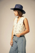 Women's Harper Panama Straw Hat in the color Navy - Women's Side View