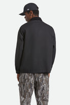 Men's Herringbone Lightweight Chore Coat in the color Black Herringbone - Men's Back View