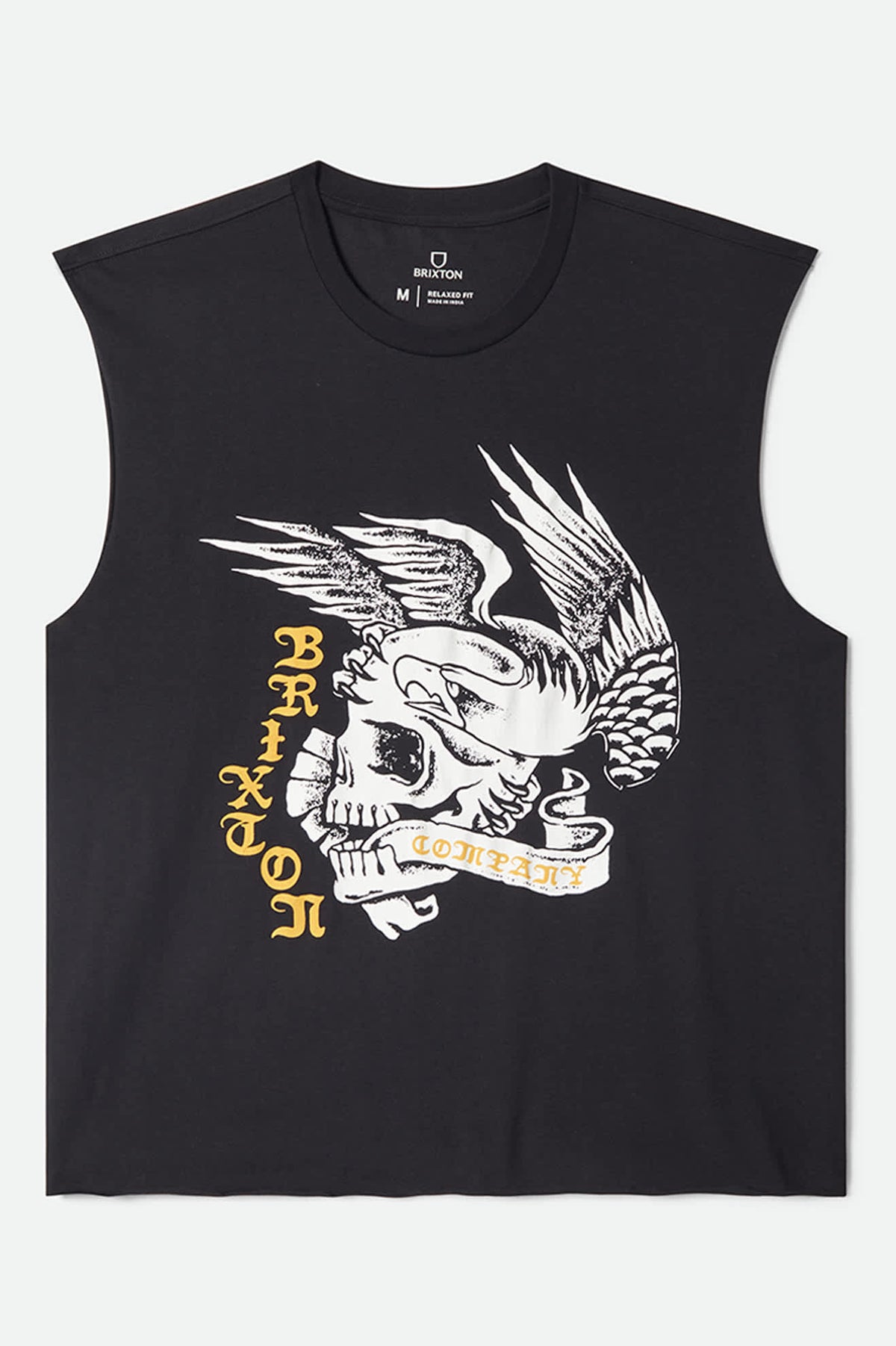 Men's Wolcott Worn In Boxy Muscle Tank in the color Black - Front Product Laydown Image