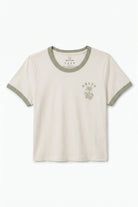 Women's Serpent Baby T-Shirt in the color White/Desert Sage - Front Product Laydown Image