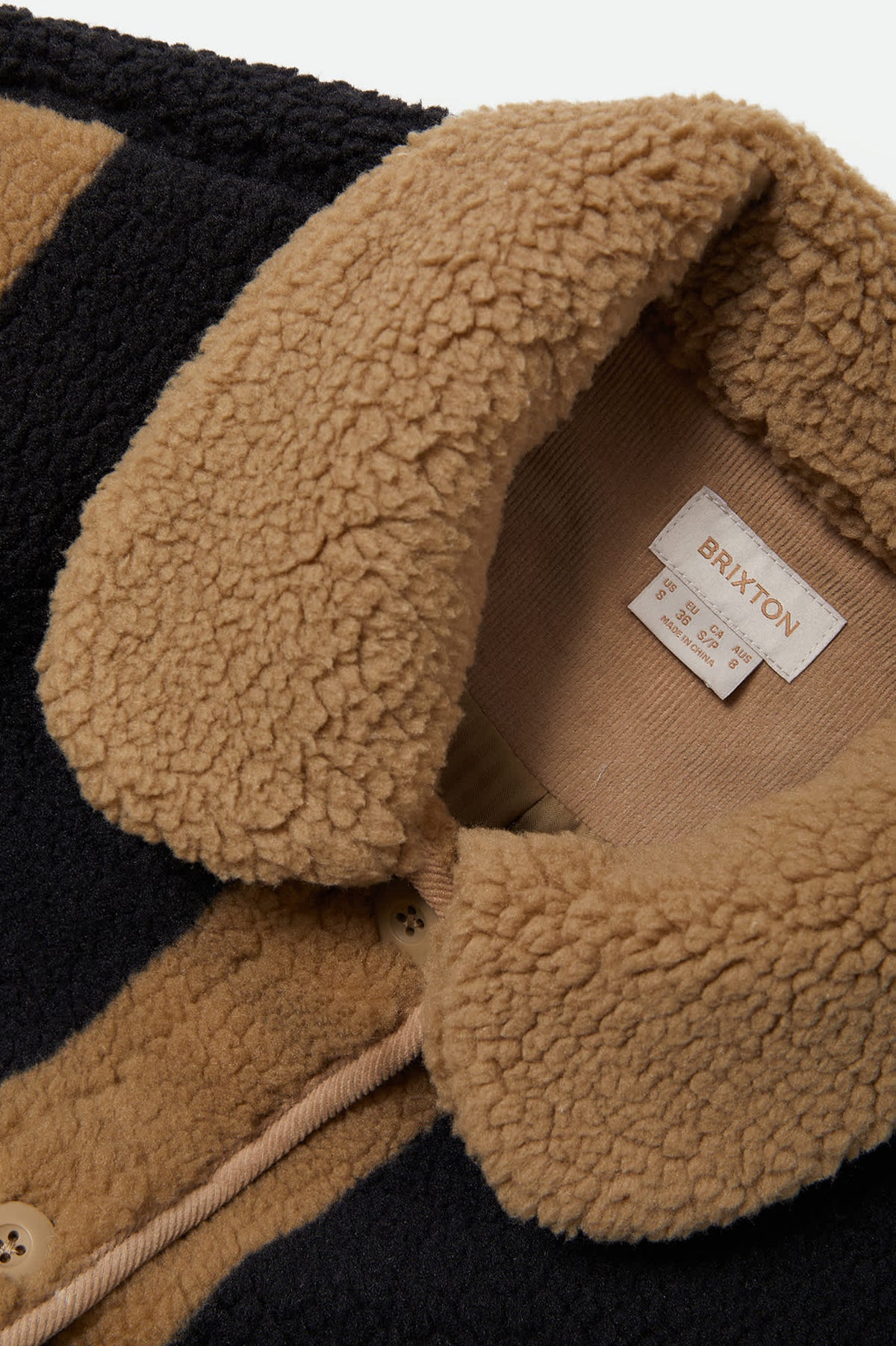Women's Delilah Sherpa Jacket in the color Khaki/Black Stripe - Additional Laydown image
