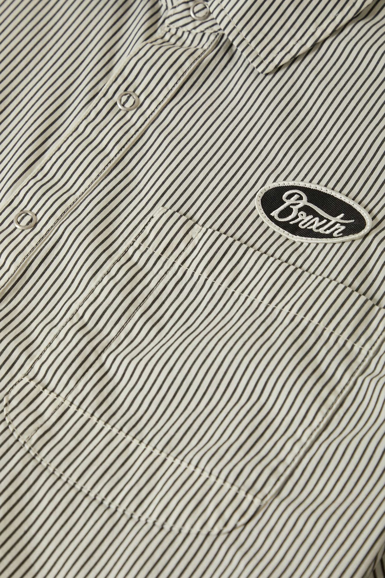 Men's Builders Auto S/S Shirt in the color Black/Off White Stripe - Additional Laydown image