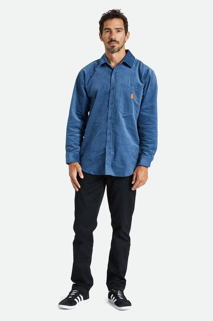 Brixton Porter L/S Waffle Corduroy - Joe Blue