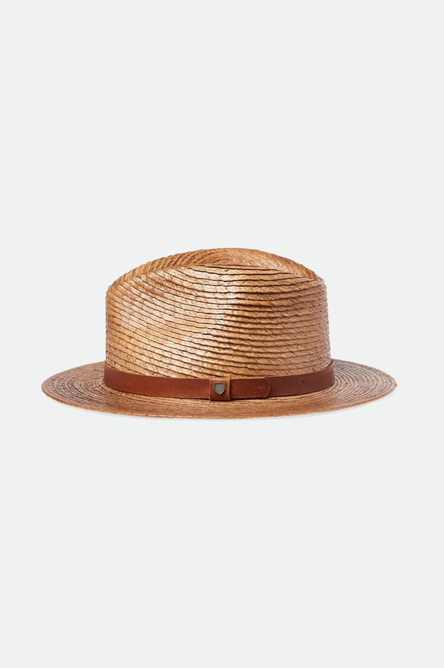 Brixton Unisex Messer Straw Fedora - Toffee | Extra Shot