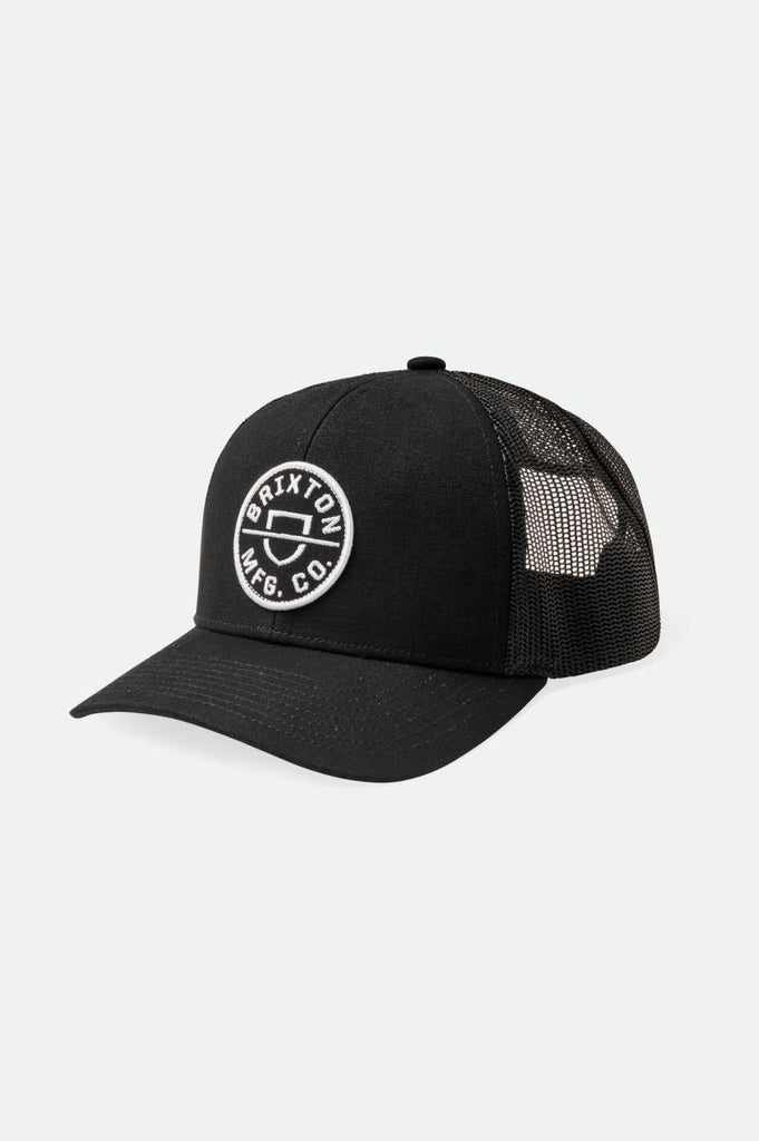 Brixton Men's Crest Netplus Trucker Hat - Black/Black | Profile