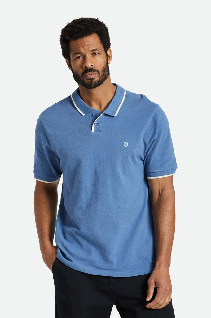 Brixton Proper S/S Polo - Pacific Blue/Whitecap