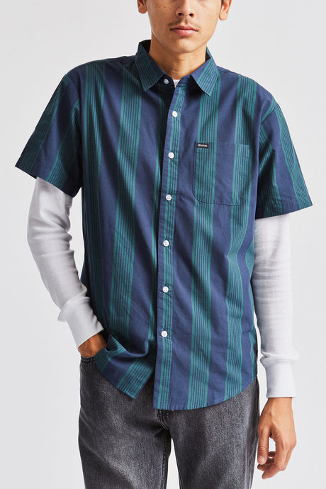 Charter S/S Woven - Washed Navy/Emerald