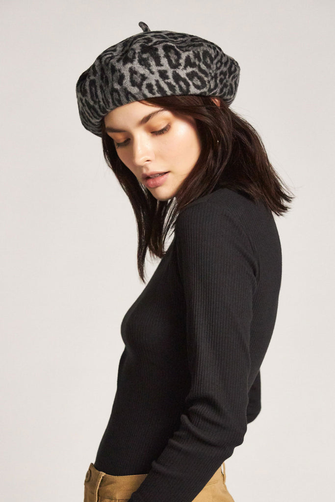 Brixton Audrey Beret - Aluminum/Black Leopard